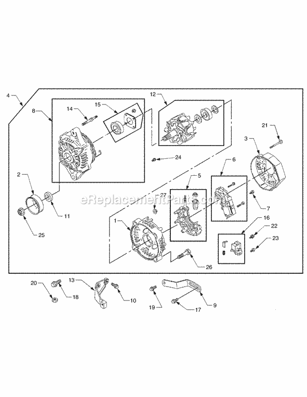 Alternator Diagram and Parts List for 5264DE 54AE546-710, 54BE546-710 Cub Cadet Lawn Tractor